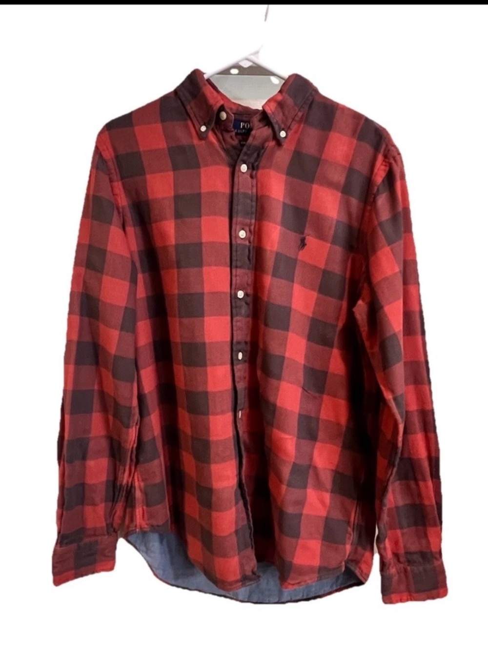 Polo Ralph Lauren Men's Plaid Cotton Button-Down Shirt Red Gray Long Sleeve M
